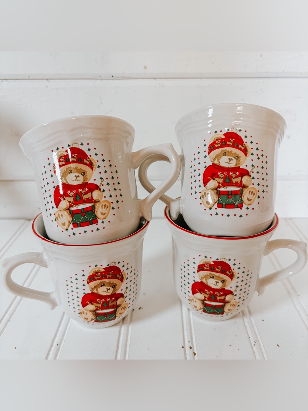 Vintage Christmas Bear Coffee Mugs Set of 4 | Vintage Christmas Decor